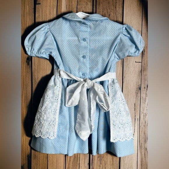 Vintage Handmade Baby Girls 12 Month* Blue Ruffled A-Line Polka Dot Dresses Lot - Picture 5 of 9
